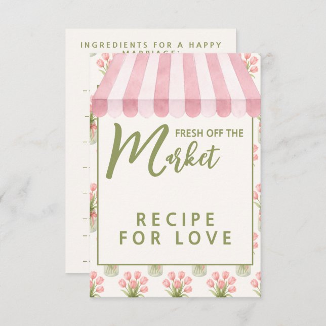 Pink Floral Fresh Off The Market Bridal Shower Begleitkarte (Vorne/Hinten)