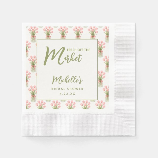 Pink Floral Fresh Off The Market Bridal Shower Serviette (Vorderseite)