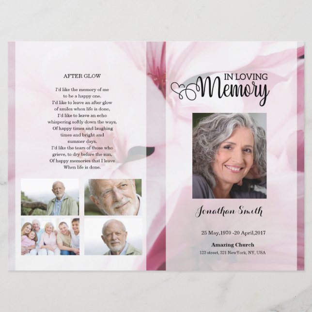 Pink floral Funeral Program template (Vorderseite)