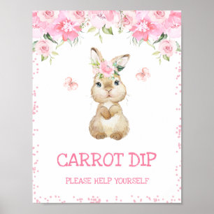 Pink Floral Furry Bunny First Birthday Party Unter Poster