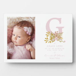 Pink Floral Garland Initial Baby Name Fotoplatte