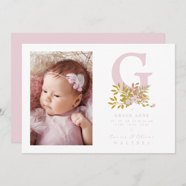 Pink Floral Garland Initial Baby Newborn Name (Vorne/Hinten)