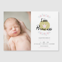 Pink Floral Garland Princess Crown Newborn Girl Magnetkarte