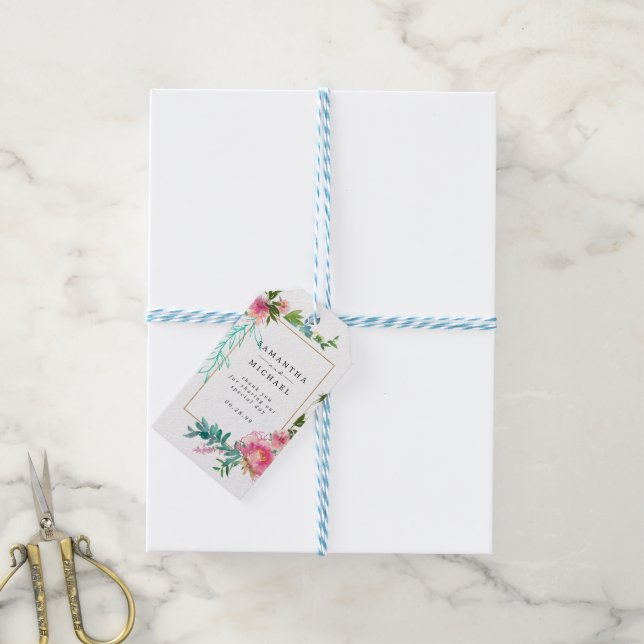 Pink Floral Gastgeschenk Hochzeit Vielen Dank Geschenkanhänger (Mit Garn)