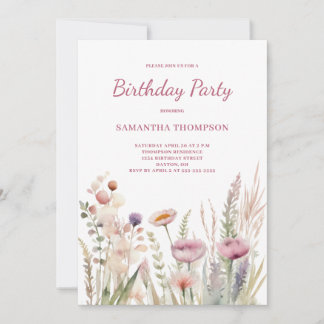 Pink Floral Geburtstag Einladung