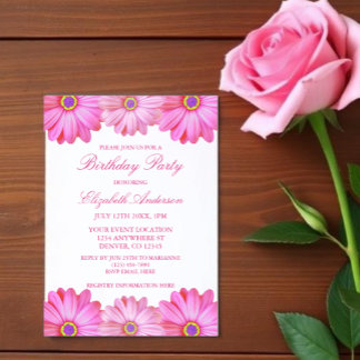 Pink Floral Geburtstag Einladung