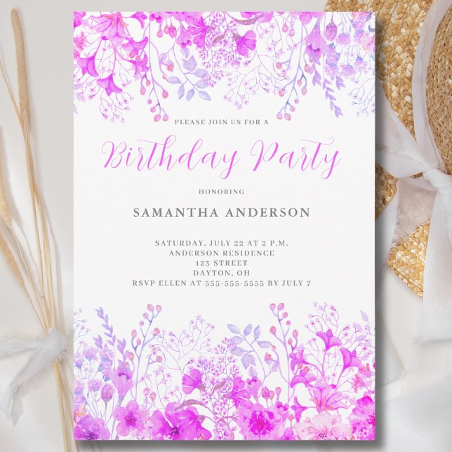 Pink Floral Geburtstagsparty Einladung (Von Creator hochgeladen)