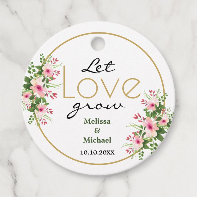 Pink Floral Gelassen Liebe wachsen Hochzeit Danke  Geschenkanhänger (Vorderseite)