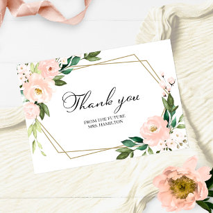 Pink Floral Geometric Brautparty Vielen Dank Postkarte