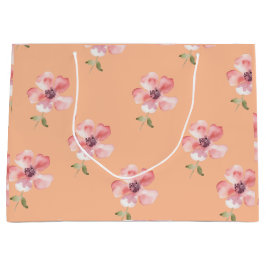 Pink Floral Gift Bag – Orange Pastel Pattern Große Geschenktüte