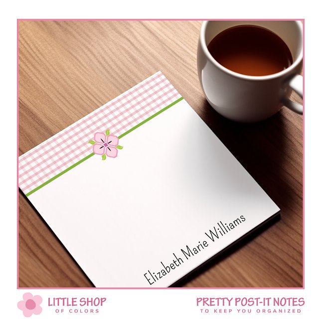 Pink Floral Gingham Muster Personalisiert Post-it Klebezettel (Von Creator hochgeladen)