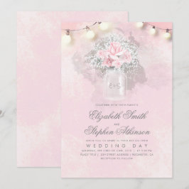 Pink Floral Gipskraut Mason Jar Rustikale Hochzeit Einladung