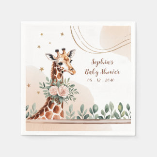 Pink Floral Giraffe Safari Baby Dusche Serviette