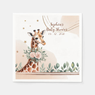 Pink Floral Giraffe Safari Baby Dusche Serviette