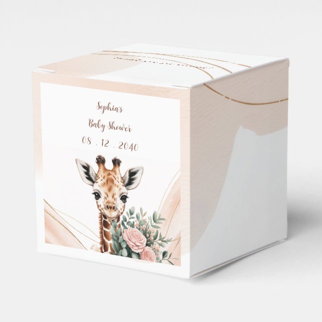 Pink Floral Giraffe Safari Baby Showbox Geschenkschachtel (Vorderseite)