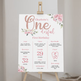 Pink Floral Girl 1. Geburtstag Milestone Zeichen Poster