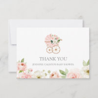 Pink Floral Girl Babydusche Danke Karte