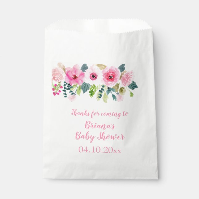 Pink Floral Girl Babydusche Geschenktütchen (Vorderseite)