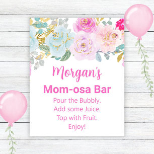 Pink Floral Girl Babydusche Mama-osa-Bar Zeichen Poster