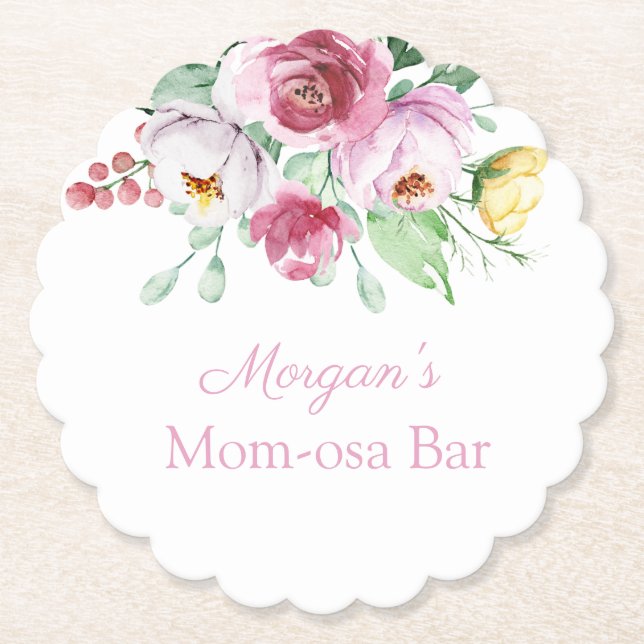 Pink Floral Girl Babydusche Papier Bar Untersetzer (Vorderseite)