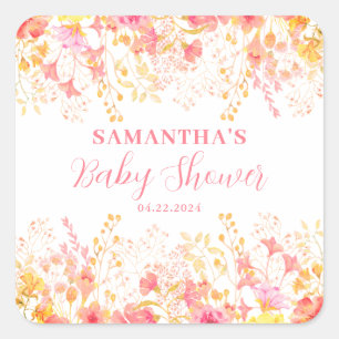 Pink Floral Girl Babydusche Quadratischer Aufkleber