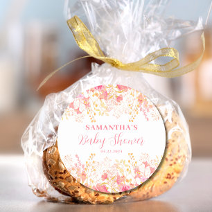 Pink Floral Girl Babydusche Runder Aufkleber