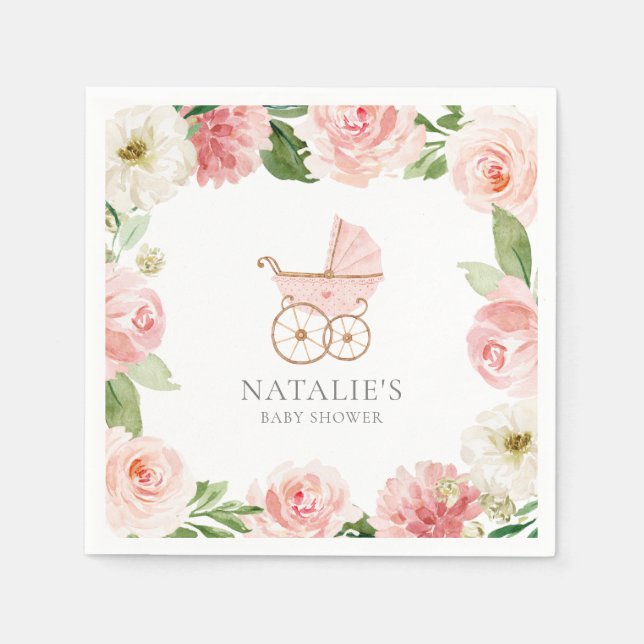 Pink Floral Girl Babyduschpapier Serviette (Vorderseite)