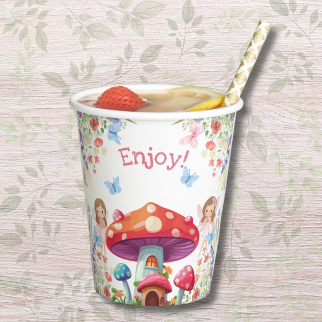 Pink Floral Girl Fairy Birthday Party Pappbecher (Von Creator hochgeladen)