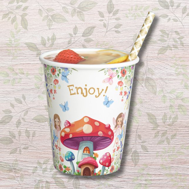 Pink Floral Girl Fairy Birthday Party Pappbecher (Von Creator hochgeladen)