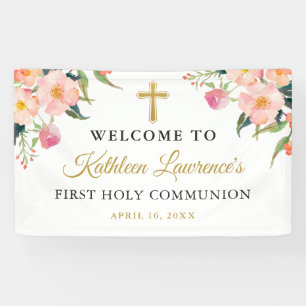 Pink Floral Girl First Holy Kommune Banner