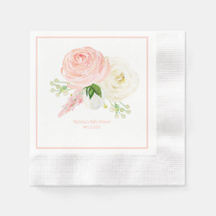 Pink Floral Girl Wasserfarbe Name Datum Kinderdusc Serviette