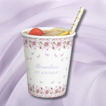 Pink Floral Girl Whimsical Butterfly 1. Geburtstag