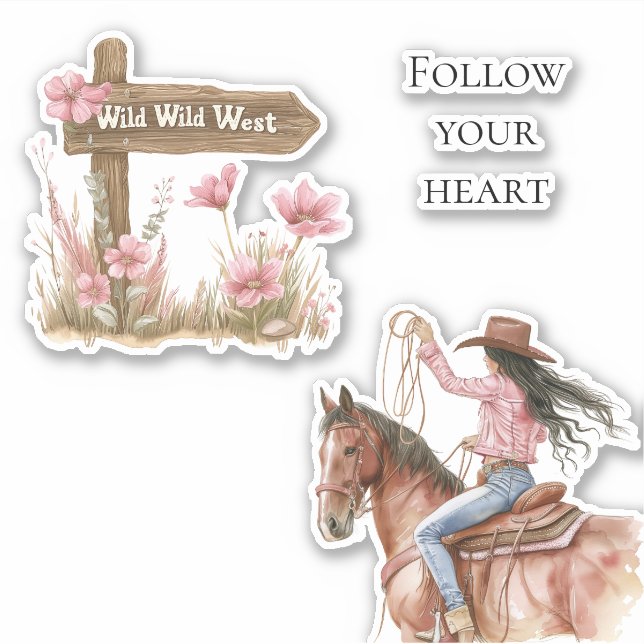 Pink Floral Girl Wild West Girl Aufkleber (Vorderseite)