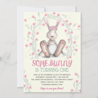 Pink Floral Girls Bunny Birthday Party Einladung