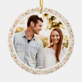 Pink Floral Girly Coquette 1. Weihnachten Verlobt Keramik Ornament