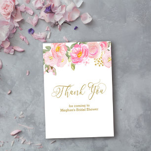 Pink Floral Gold Calligrafy Danke Platzkarte Begleitkarte