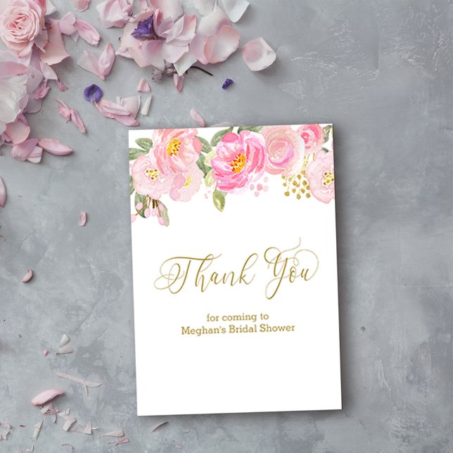 Pink Floral Gold Calligrafy Danke Platzkarte Begleitkarte (Elegant thank you card from my Pink and Gold Watercolor Floral Collection)