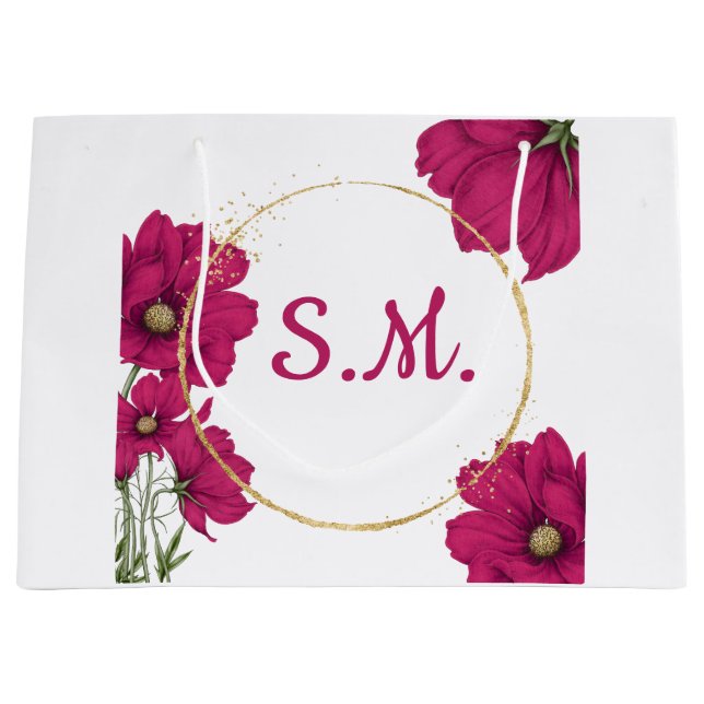 Pink Floral Gold Circle Gift Bag Große Geschenktüte (Vorderseite)