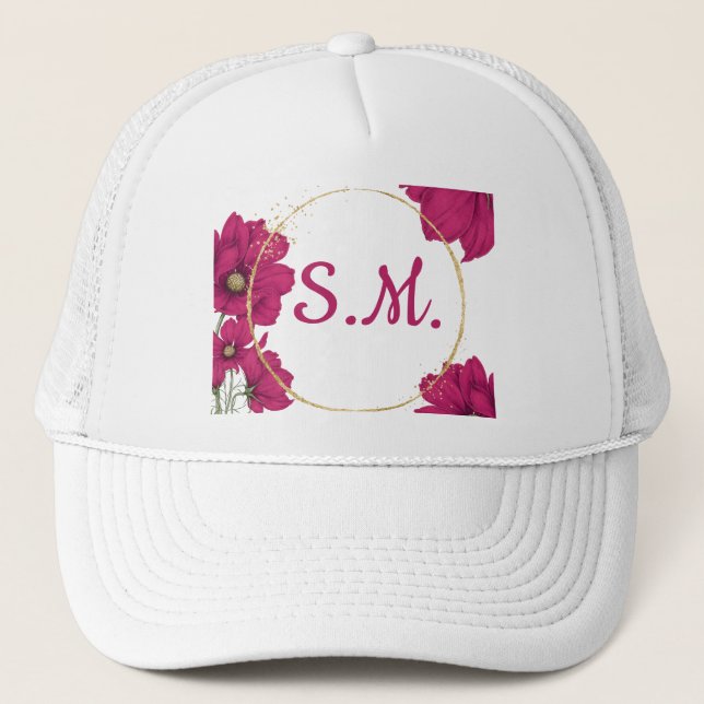 Pink Floral Gold Circle Hat Truckerkappe (Vorderseite)