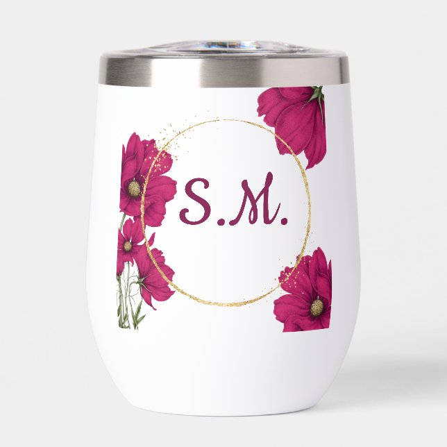 Pink Floral Gold Circle Wine Tumbler (Vorderseite)