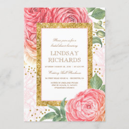 Pink Floral Gold Confetti Brautparty Einladung