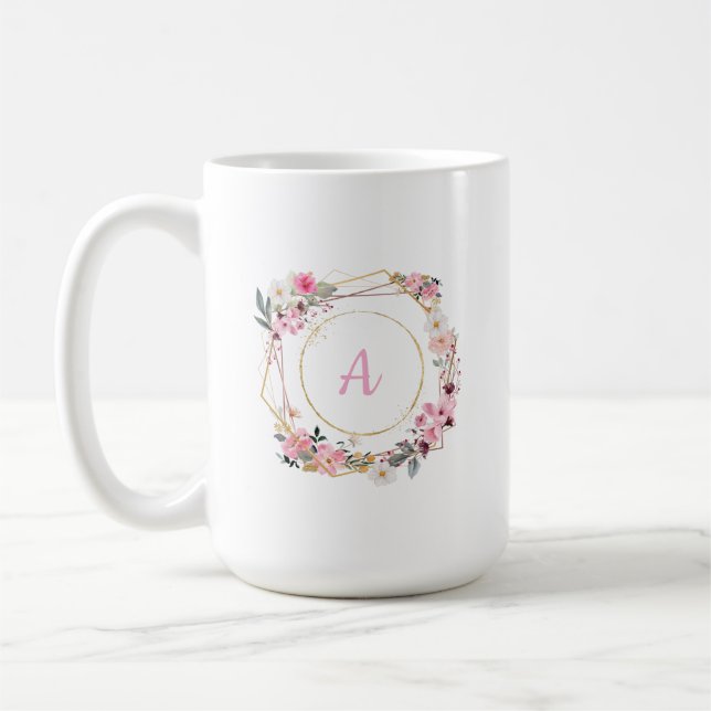 Pink Floral Gold Geometric Mug Kaffeetasse (Links)