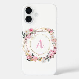 Pink Floral Gold Geometric Phone Case