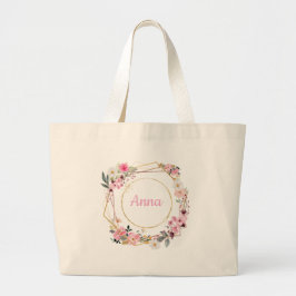 Pink Floral Gold Geometric Tote Bag Jumbo Stoffbeutel