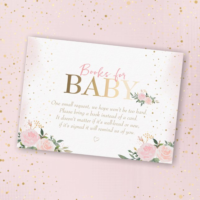 Pink Floral Gold Girl Babydusche Bücher für Baby Begleitkarte (Von Creator hochgeladen)