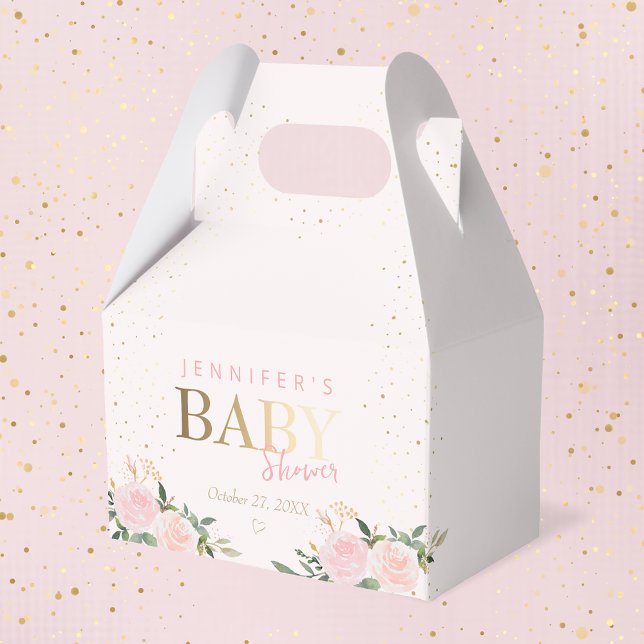 Pink Floral Gold Girl Babydusche Geschenkschachtel (Von Creator hochgeladen)