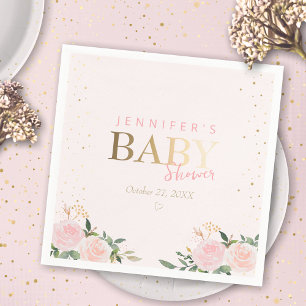 Pink Floral Gold Girl Babydusche Serviette