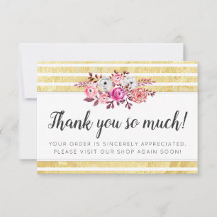 Pink Floral & Gold Glam Moderner Streifen Vielen D Dankeskarte