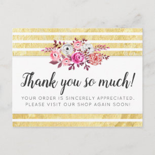 Pink Floral & Gold Glam Moderner Streifen Vielen D Postkarte
