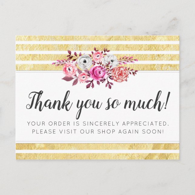Pink Floral & Gold Glam Moderner Streifen Vielen D Postkarte (Vorderseite)